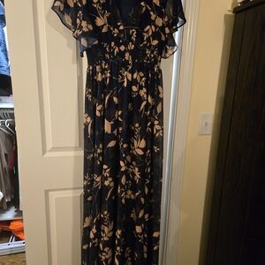 Baltic Born Black and Tan Floral Maxi Dress